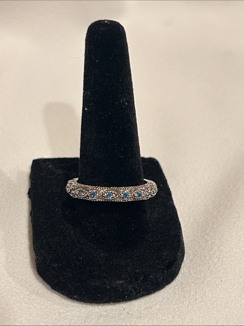 Silver Tone Blue Accent Eternity Band